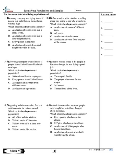With a variety of free data sets to choose from, students can gain hands-on experience answering statistical questions and analyzing data. . Population vs sample worksheet answer key